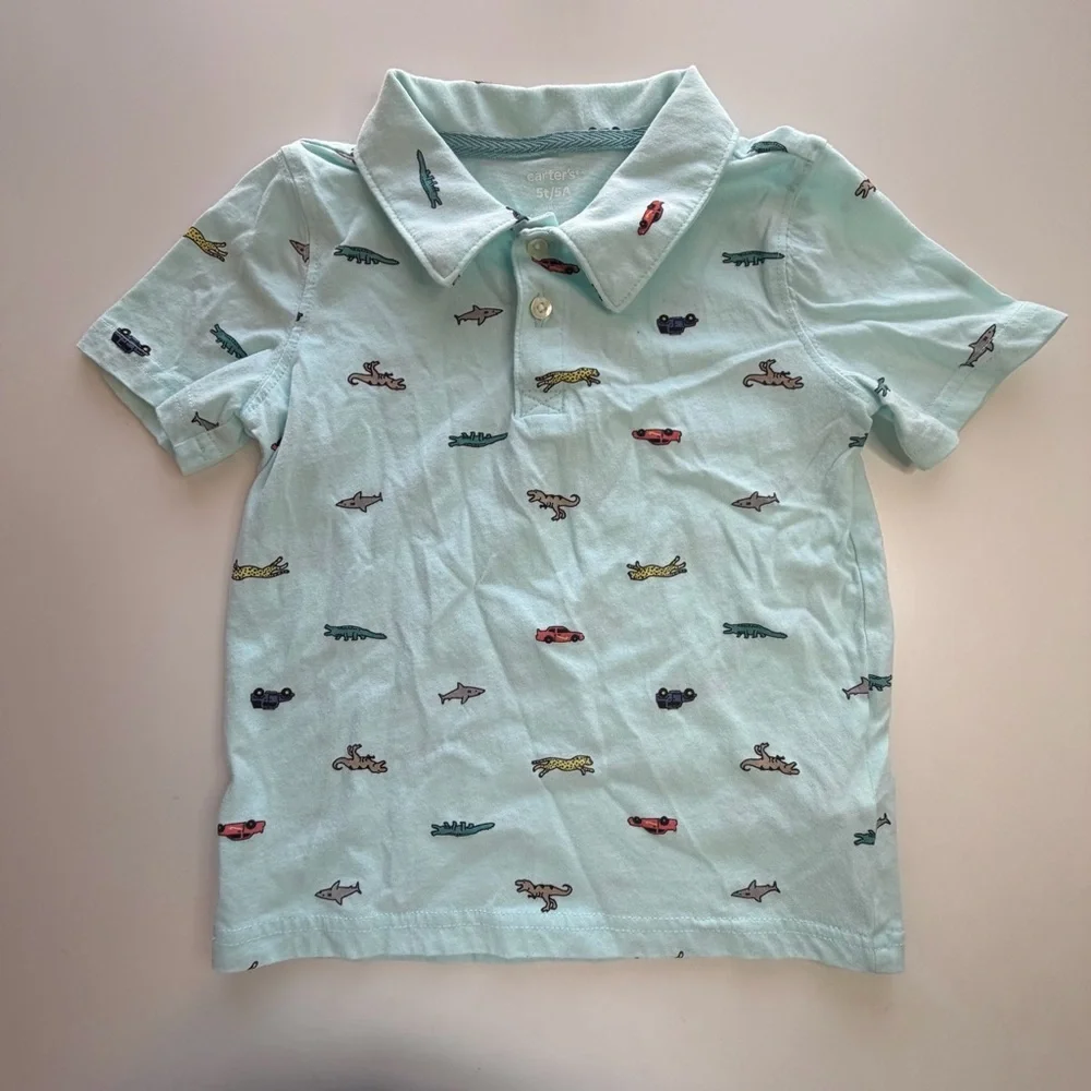 Carter's Aqua Polo with Animal Motifs